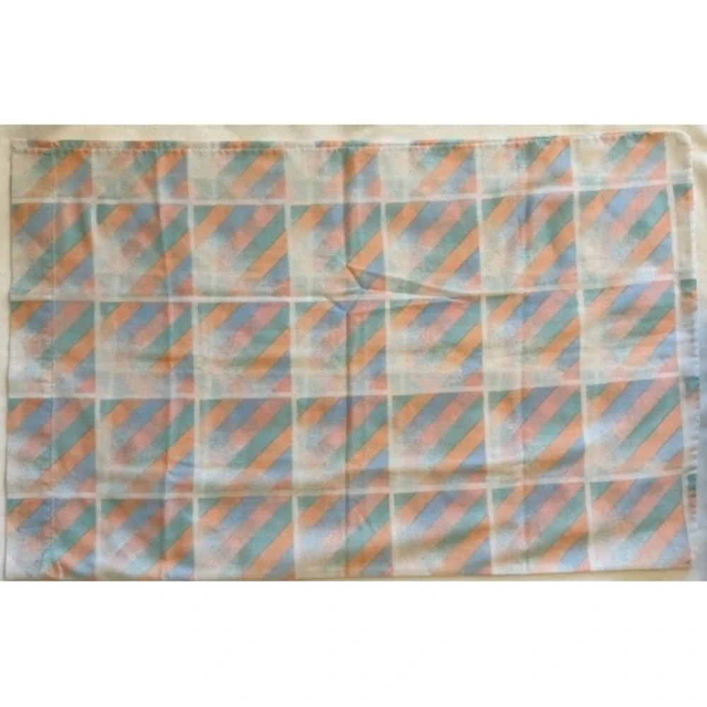 Pair of 80's geometric bias striped pillowcases